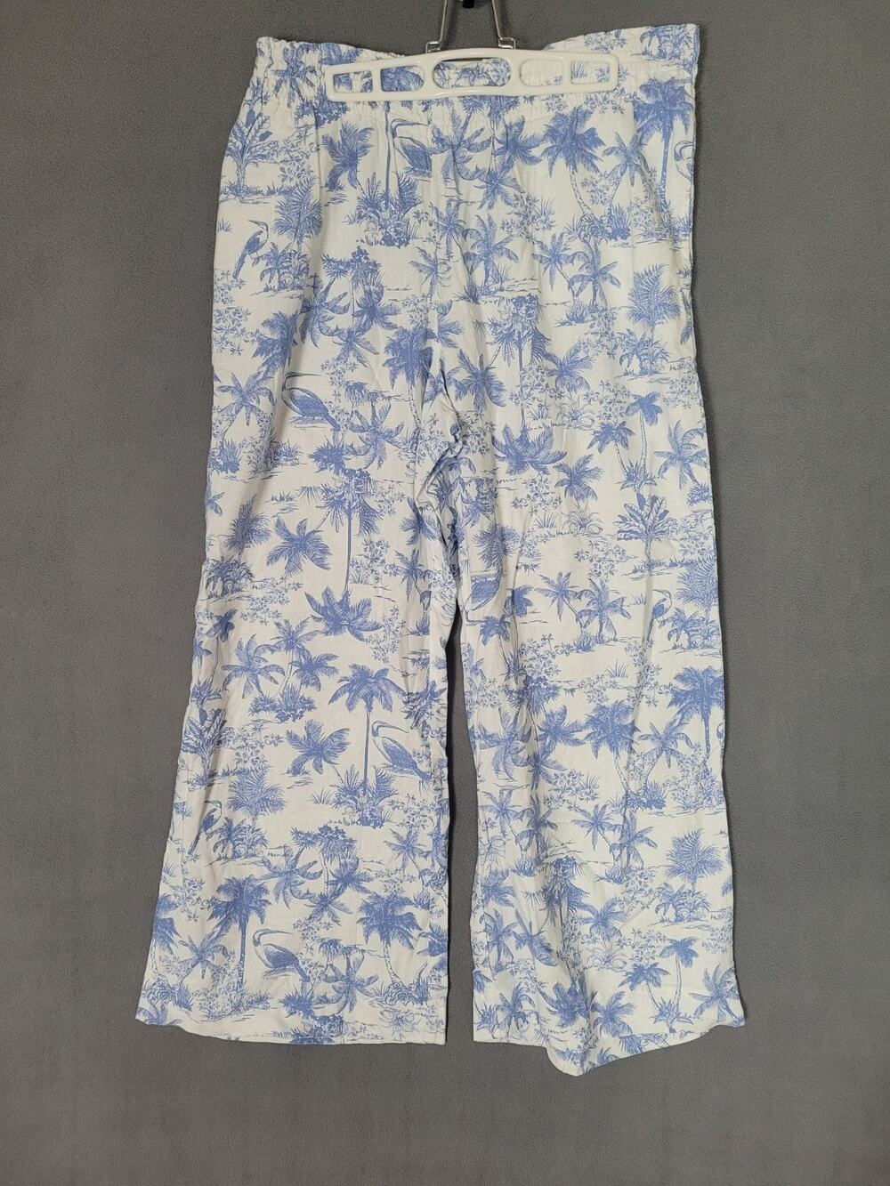 A New Day Wide Leg Womens Pants Linen Pants Tropical Print Pockets LARGE SHORT